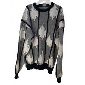 Vintage 80s Sergio Valente Men's Black White Acrylic Crew Neck Sweater USA Made